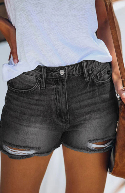 Women's Casual Washed And Torn Denim Shorts