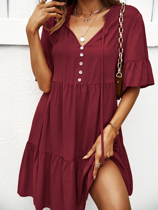 Women's spring and summer temperament casual solid color sexy dress