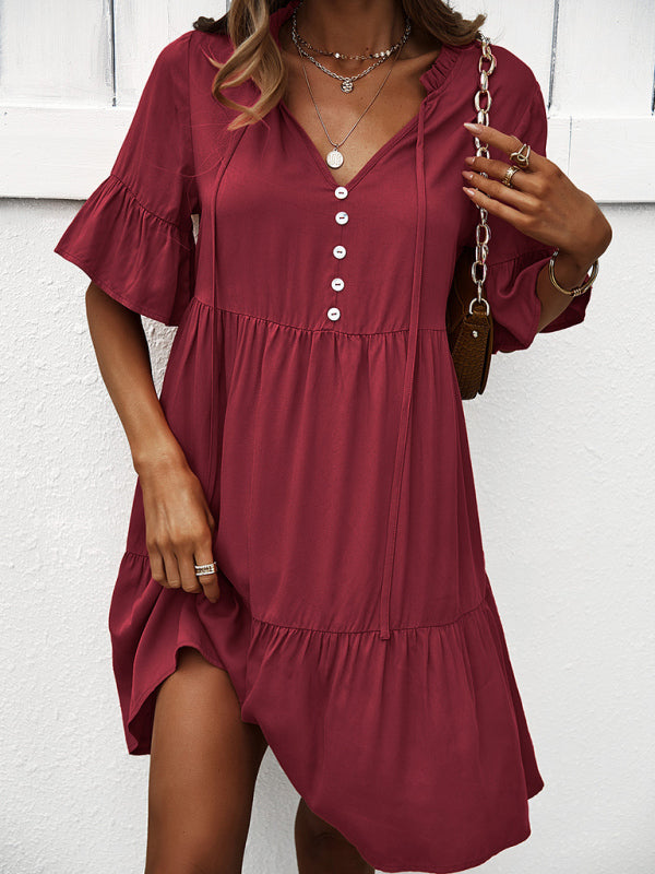 Women's spring and summer temperament casual solid color sexy dress