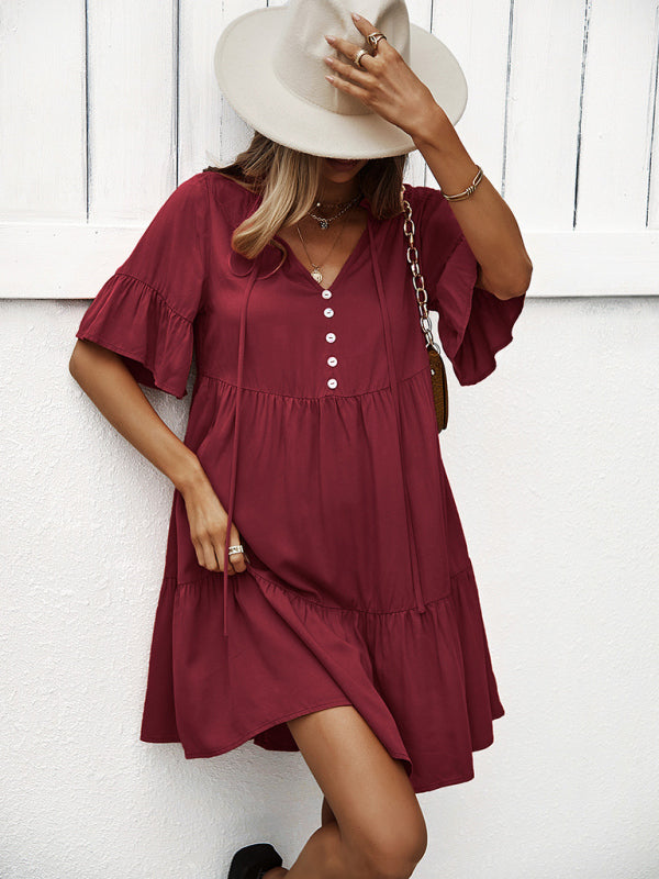 Women's spring and summer temperament casual solid color sexy dress