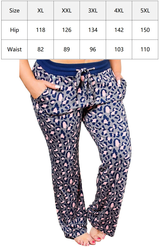 Leopard Print Solid Waistband Plus Size Pants