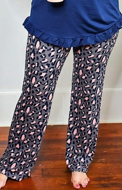 Leopard Print Solid Waistband Plus Size Pants