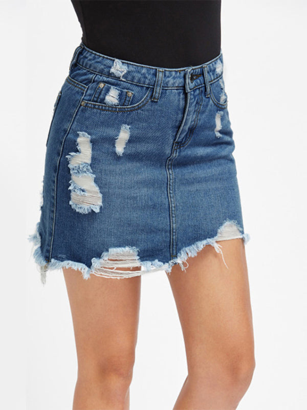 Women's ripped fringed loose sexy denim skirt