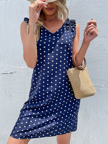 Summer blue polka dot skirt European and American fashion loose dress