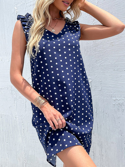 Summer blue polka dot skirt European and American fashion loose dress