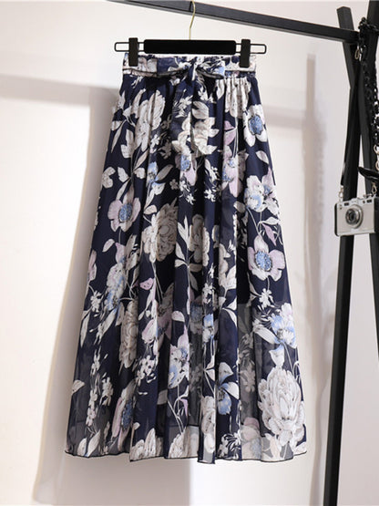 Women's Printed Chiffon Swing Midi Skirt