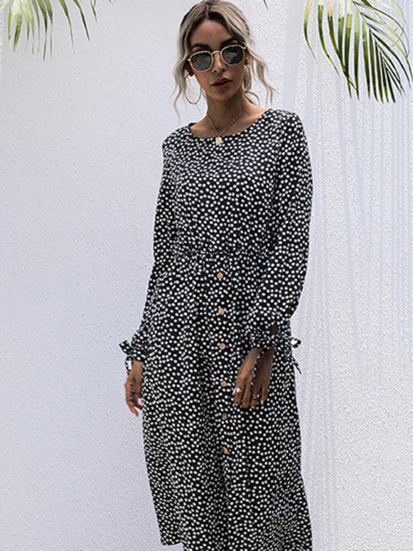 Polka Dot Long Sleeve Button Dress