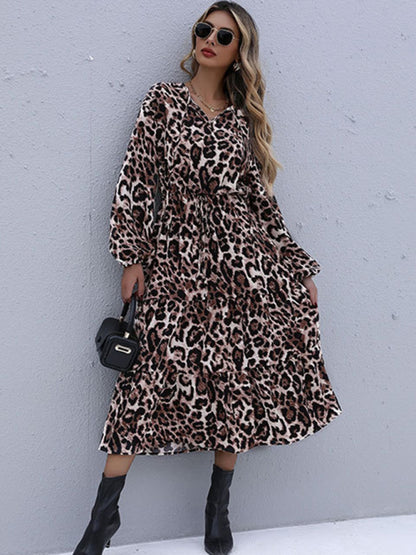 Leopard Print Long Sleeve Maxi Dress