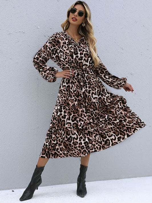 Leopard Print Long Sleeve Maxi Dress