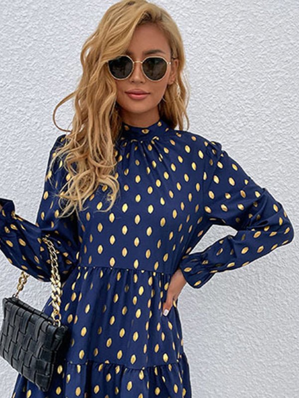 Polka Dot Long Sleeve Tiered Dress