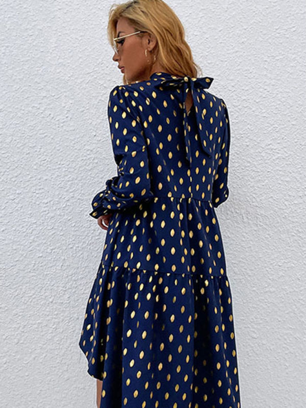 Polka Dot Long Sleeve Tiered Dress