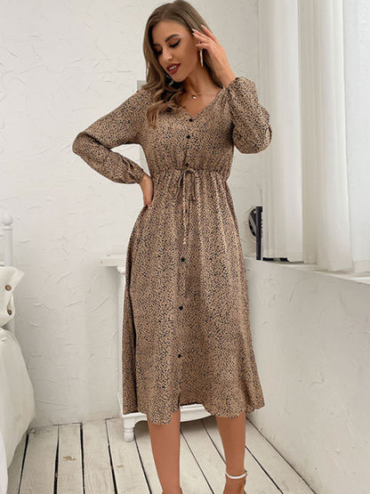 Leopard Print Long Sleeve Button Dress