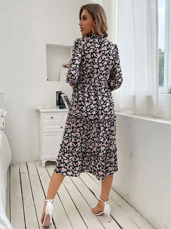 Women Floral Print Long Sleeve Knit Dress