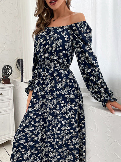 Women Floral Print Long Sleeve Vacation Dress