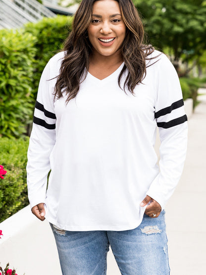 plus size loose long -sleeved V -neck sleeve top