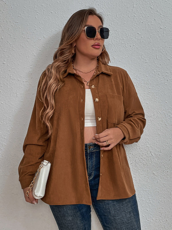 Plus Size New Corduroy Long Sleeve Lapel Shirt