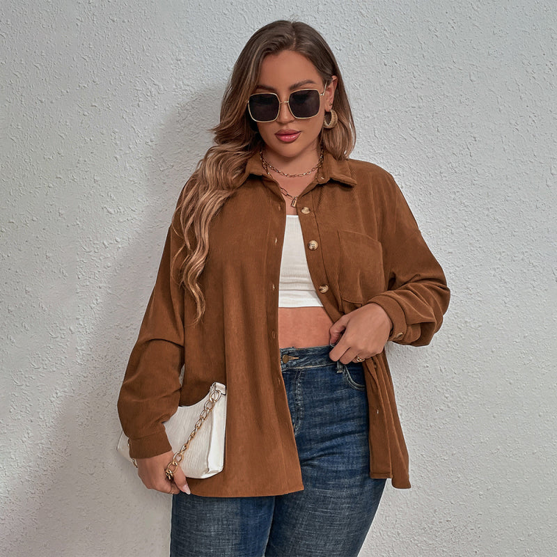 Plus Size New Corduroy Long Sleeve Lapel Shirt