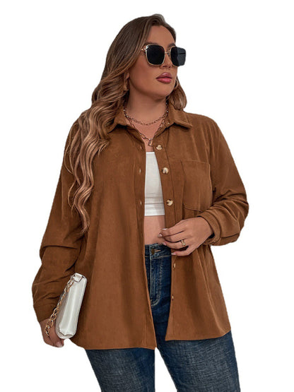 Plus Size New Corduroy Long Sleeve Lapel Shirt