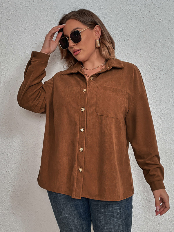 Plus Size New Corduroy Long Sleeve Lapel Shirt