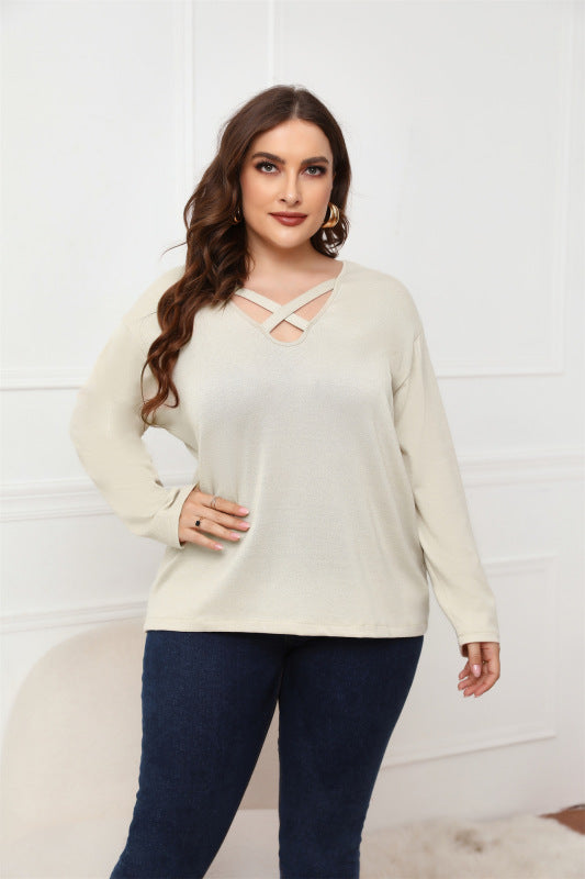 Women's Solid Color Off Neck Plus Size Long Sleeve Top