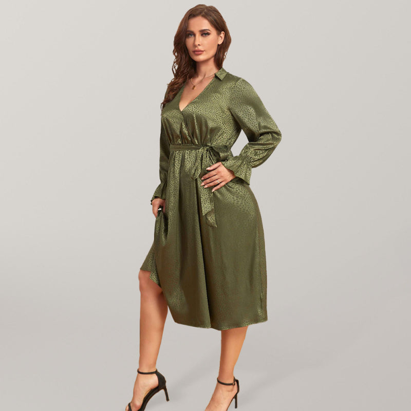 Women's Satin Jacquard Elegant Oversized Midi Dress