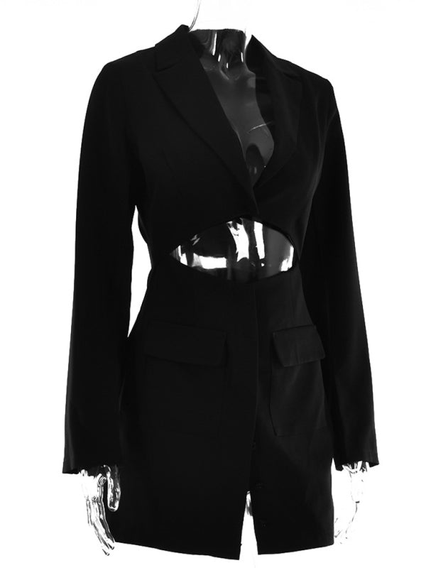 Women's Sexy Fake Two Piece Lapel Long Sleeve Blazer Dress