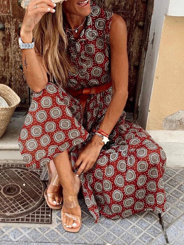 Women's Casual Bohemian Summer Polka Dot Dress (Belt Not Included)