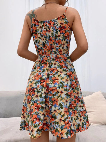 Summer New Elegant Sleeveless Dress Pullover Print Elastic Waist Suspender Skirt