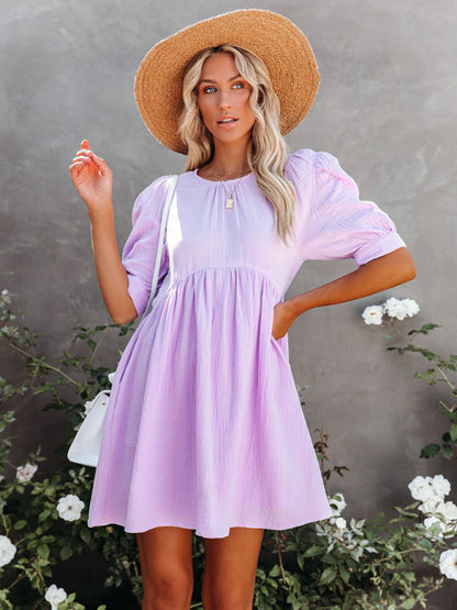 New spring and summer new women's solid color dress