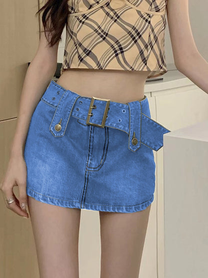 Y2K washed denim high waist slim skirt