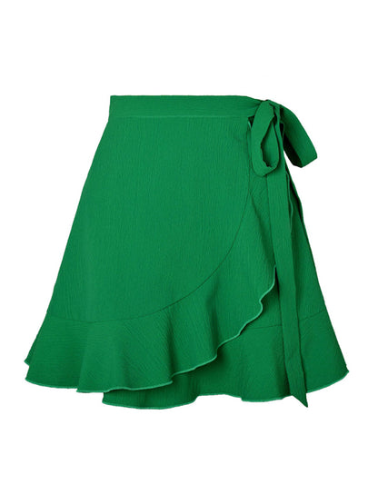 One Piece Tie Skirt High Waist Solid Ruffle Skirt