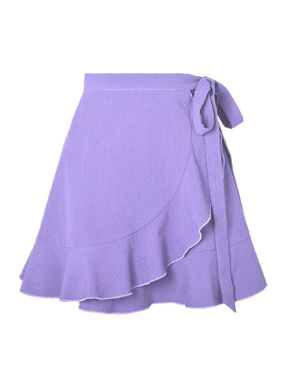 One Piece Tie Skirt High Waist Solid Ruffle Skirt