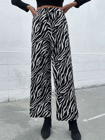 Women's commuter zebra print wide leg pants