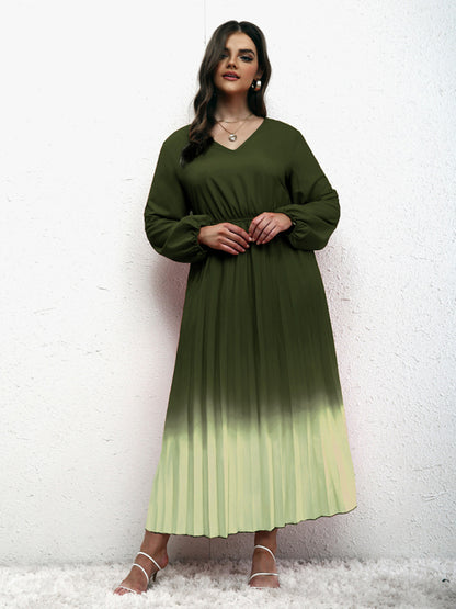 New plus size women's temperament gradient pleated dress