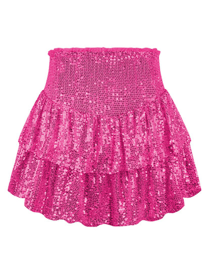 Women's Sequin Double Layer Pleated Skirt