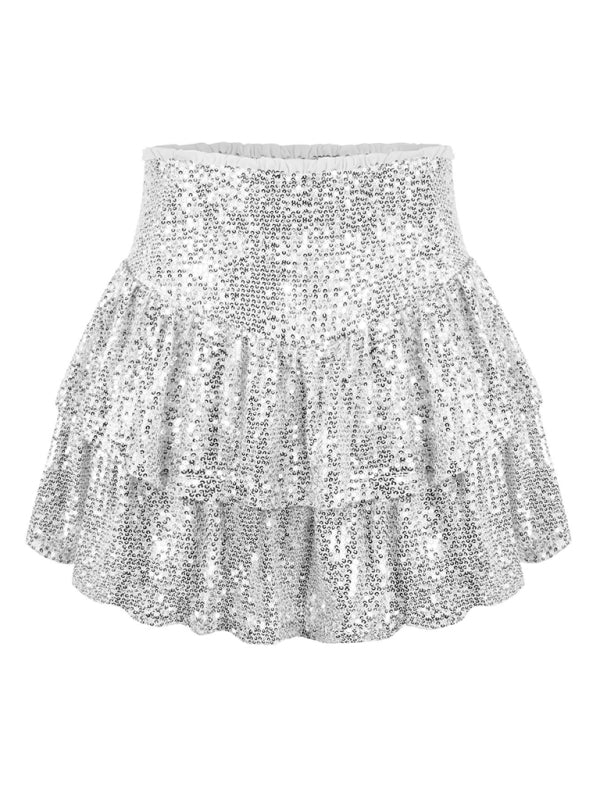 Women's Sequin Double Layer Pleated Skirt