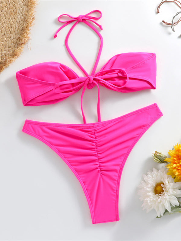 Feminine knot halterneck string bikini