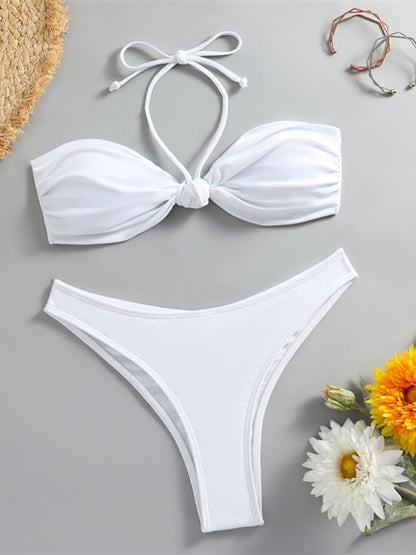 Feminine knot halterneck string bikini