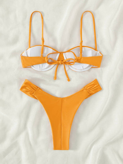 Female sexy suspender pleated beach bikini