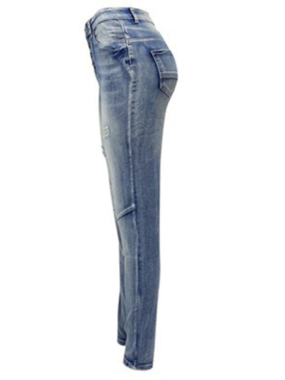 Women's washed high elastic denim pencil pants