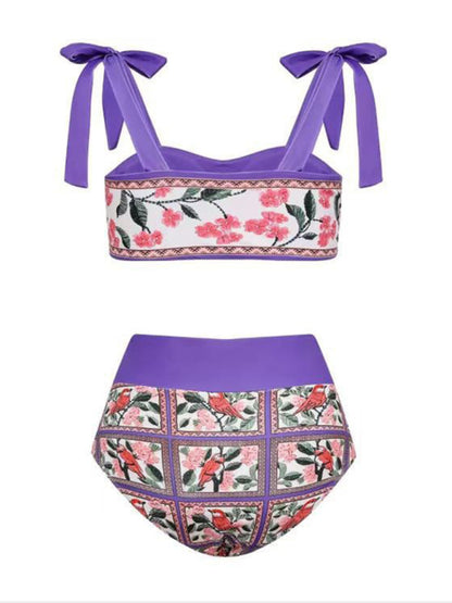 Women's new hip-hugging colorblock printed beach sun protection three-piece swimsuit