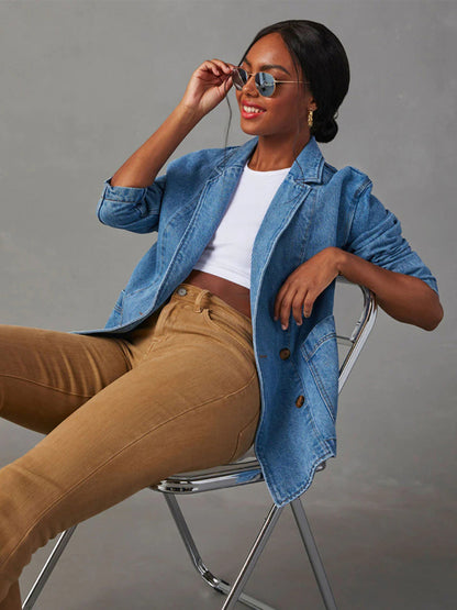 New vintage light color heavy washed denim suit jacket