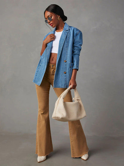 New vintage light color heavy washed denim suit jacket