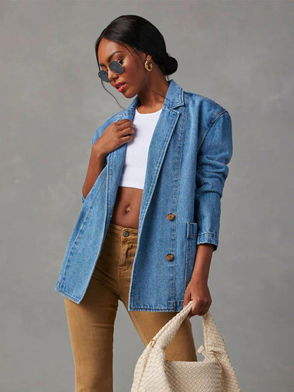 New vintage light color heavy washed denim suit jacket