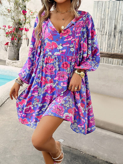 New V-neck loose casual full-body printed dress