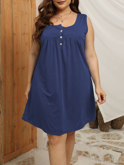 Large Size Loose Casual Buttoned Vest Sleeveless Dress