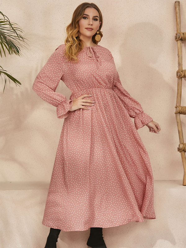 Plus size women's new polka-dot loose long-sleeved dress