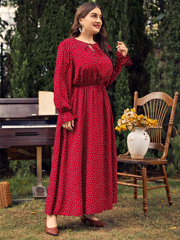 Plus size women's new polka-dot loose long-sleeved dress