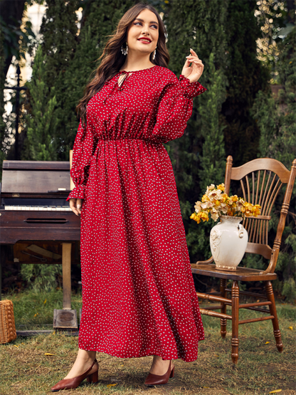 Plus size women's new polka-dot loose long-sleeved dress