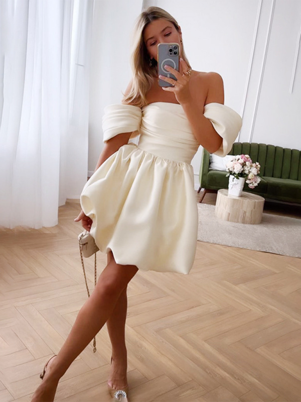 Solid color one-shoulder princess dress sexy tube top princess sleeve dress